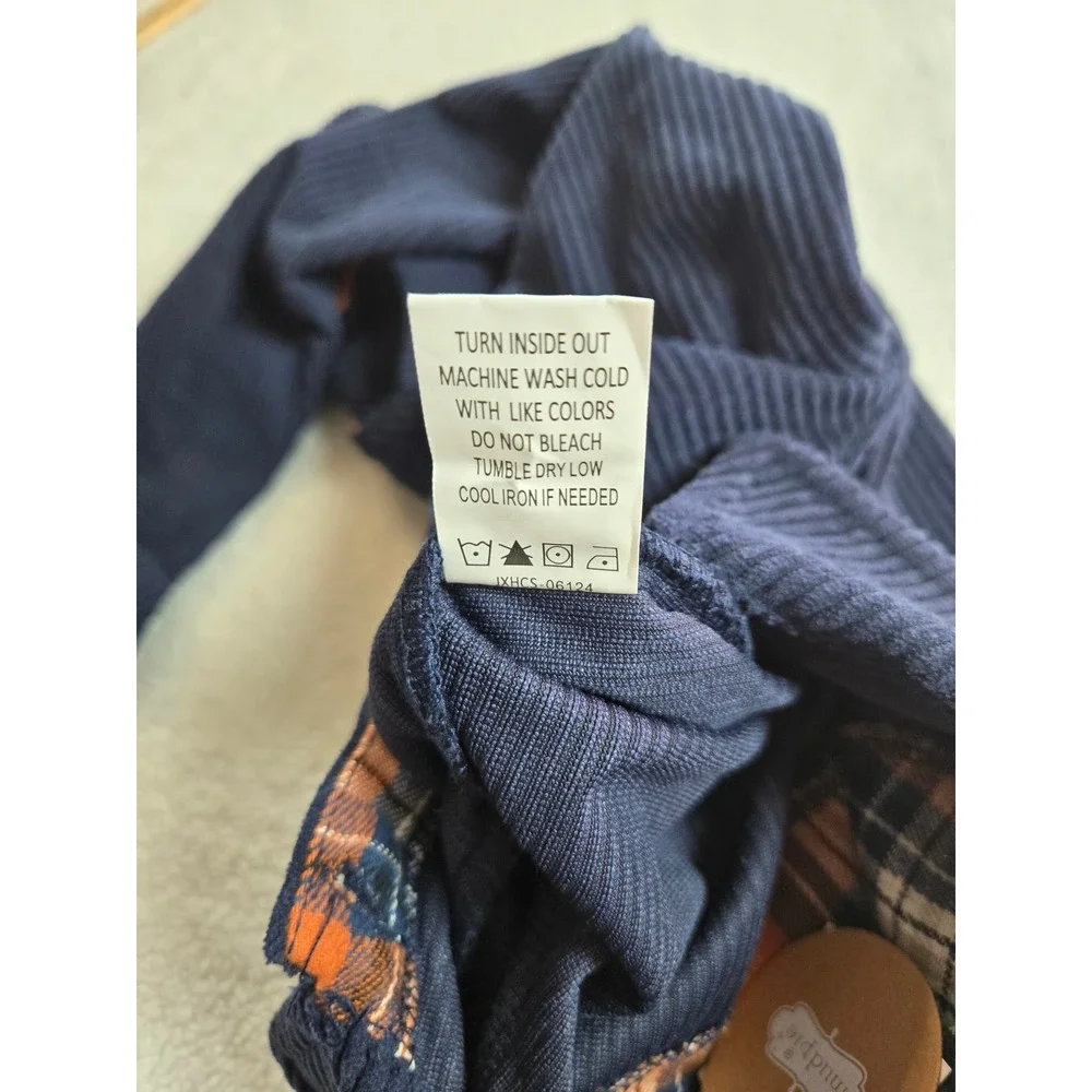 Mud Pie Baby Boy Navy Blue Corduroy Plaid Lined Long Sleeve Romper 3-6M NWT